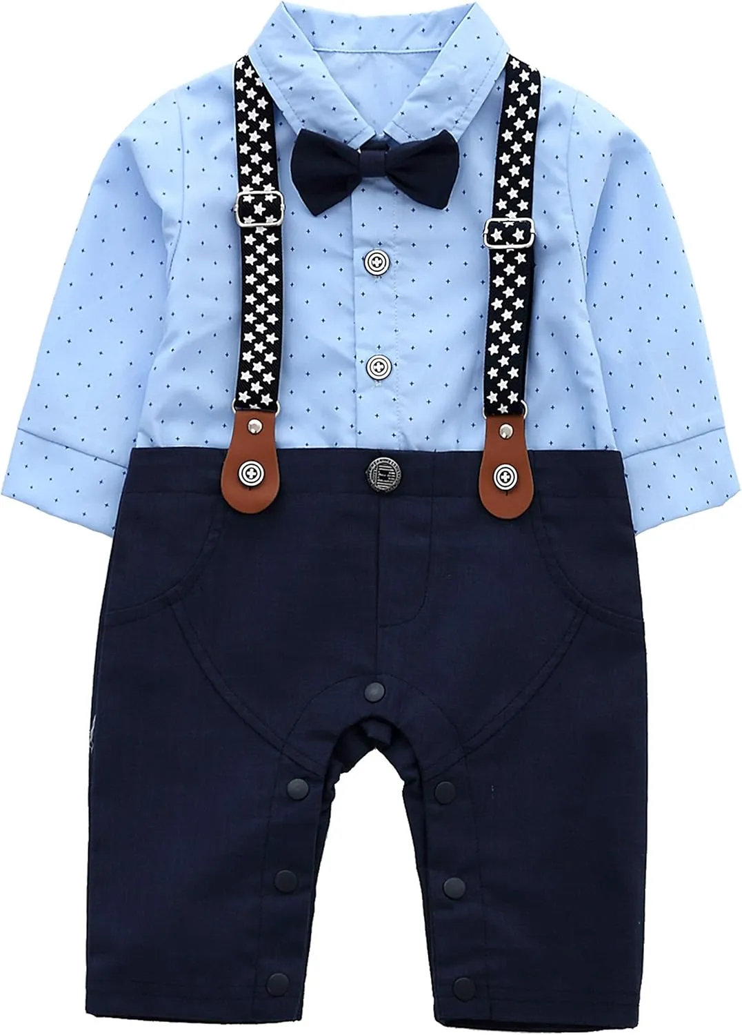 HMD Baby Boy Long Sleeve Gentleman White Shirt Waistcoat Bowtie Tuxedo Onesie Jumpsuit Overall Romper