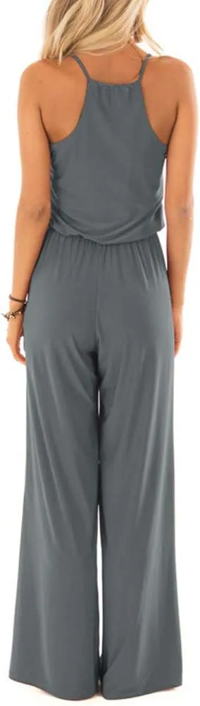 INFITTY Women's Summer Sleeveless Spaghetti Strap Sexy Jumpsuit Rompers Wide Leg Pants Suit