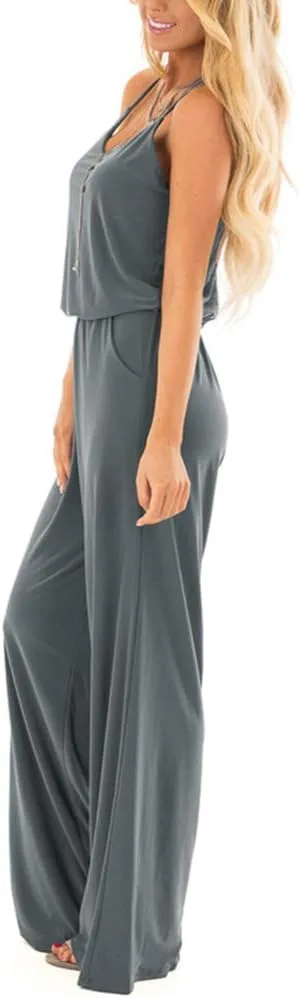 INFITTY Women's Summer Sleeveless Spaghetti Strap Sexy Jumpsuit Rompers Wide Leg Pants Suit
