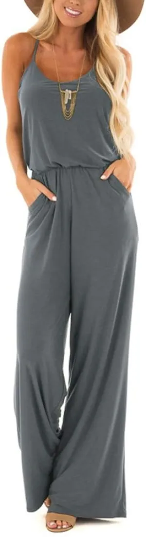 INFITTY Women's Summer Sleeveless Spaghetti Strap Sexy Jumpsuit Rompers Wide Leg Pants Suit