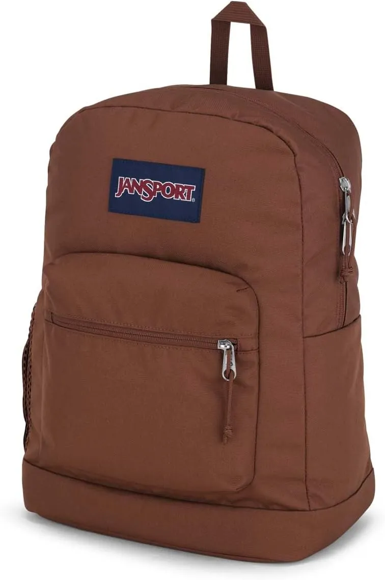 JanSport Cross Town Plus Backpack - Large Main Compartment, Side Water Bottle Pocket, 15-Inch Padded Laptop Sleeve - Basic Brown