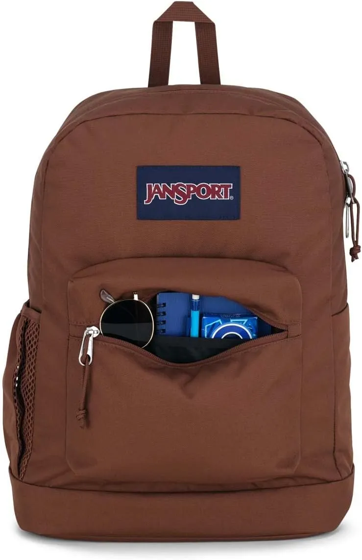 JanSport Cross Town Plus Backpack - Large Main Compartment, Side Water Bottle Pocket, 15-Inch Padded Laptop Sleeve - Basic Brown