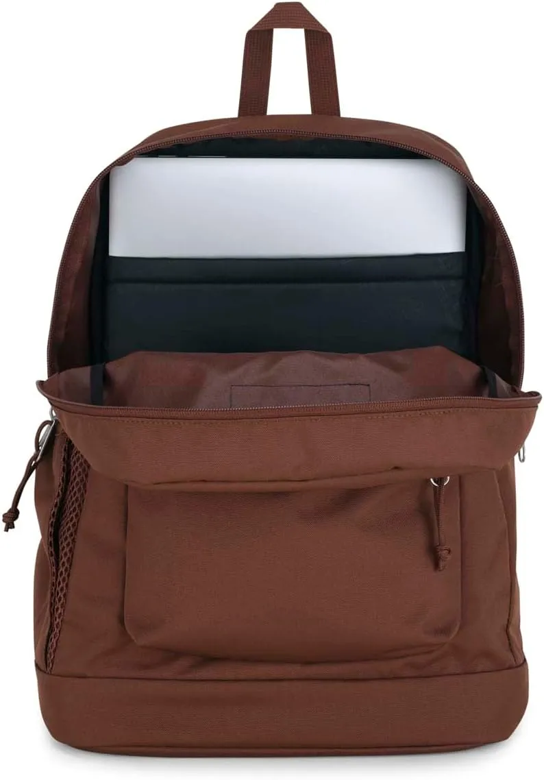 JanSport Cross Town Plus Backpack - Large Main Compartment, Side Water Bottle Pocket, 15-Inch Padded Laptop Sleeve - Basic Brown