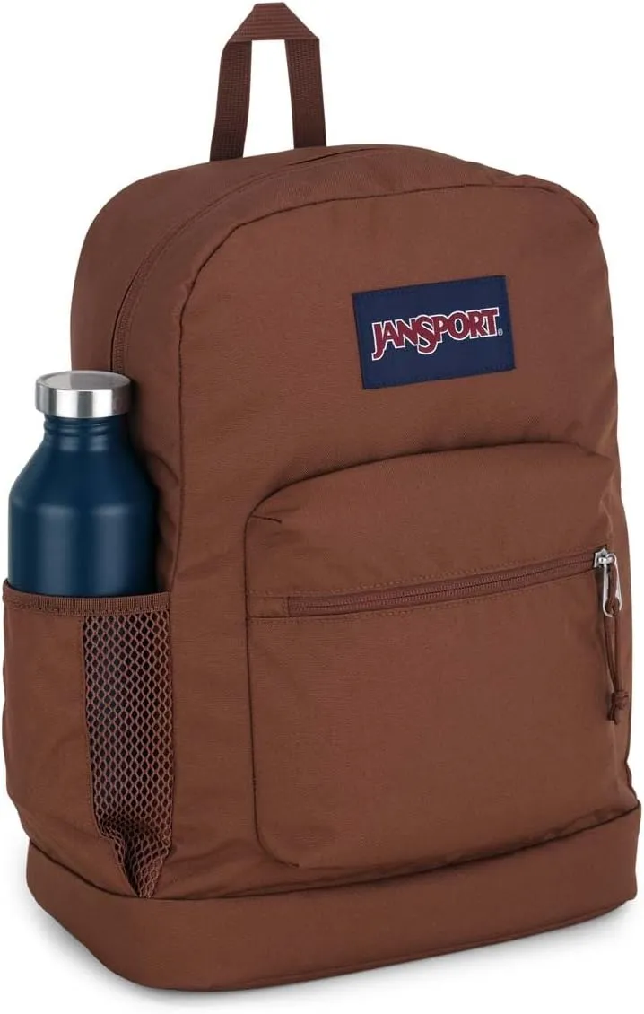 JanSport Cross Town Plus Backpack - Large Main Compartment, Side Water Bottle Pocket, 15-Inch Padded Laptop Sleeve - Basic Brown