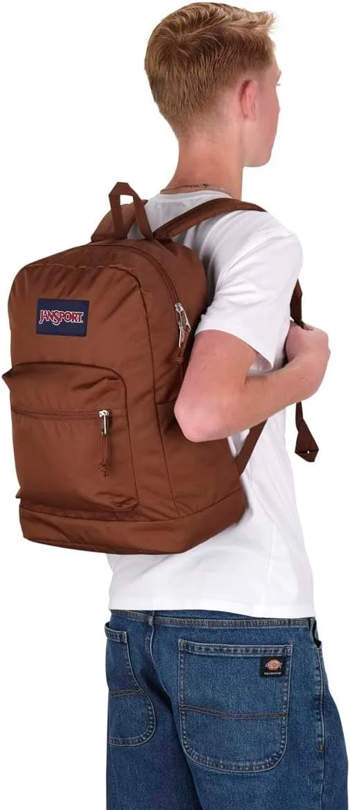 JanSport Cross Town Plus Backpack - Large Main Compartment, Side Water Bottle Pocket, 15-Inch Padded Laptop Sleeve - Basic Brown