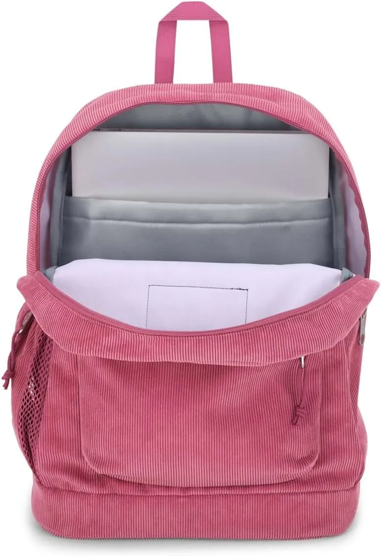JanSport Cross Town Plus Remix Backpack - Padded Back Panel, Laptop Sleeve, and Front Pocket Organizer - Mauve Haze Corduroy