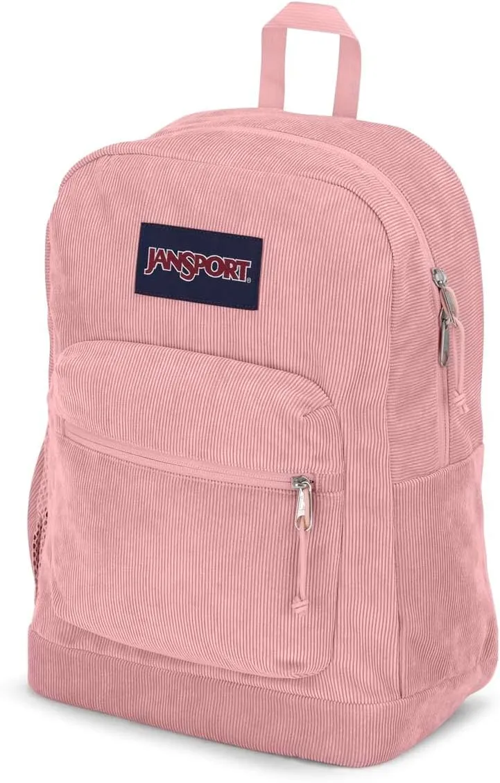 JanSport Cross Town Plus Remix Backpack - Padded Back Panel, Laptop Sleeve, and Front Pocket Organizer - Misty Rose Corduroy