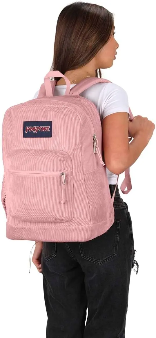 JanSport Cross Town Plus Remix Backpack - Padded Back Panel, Laptop Sleeve, and Front Pocket Organizer - Misty Rose Corduroy
