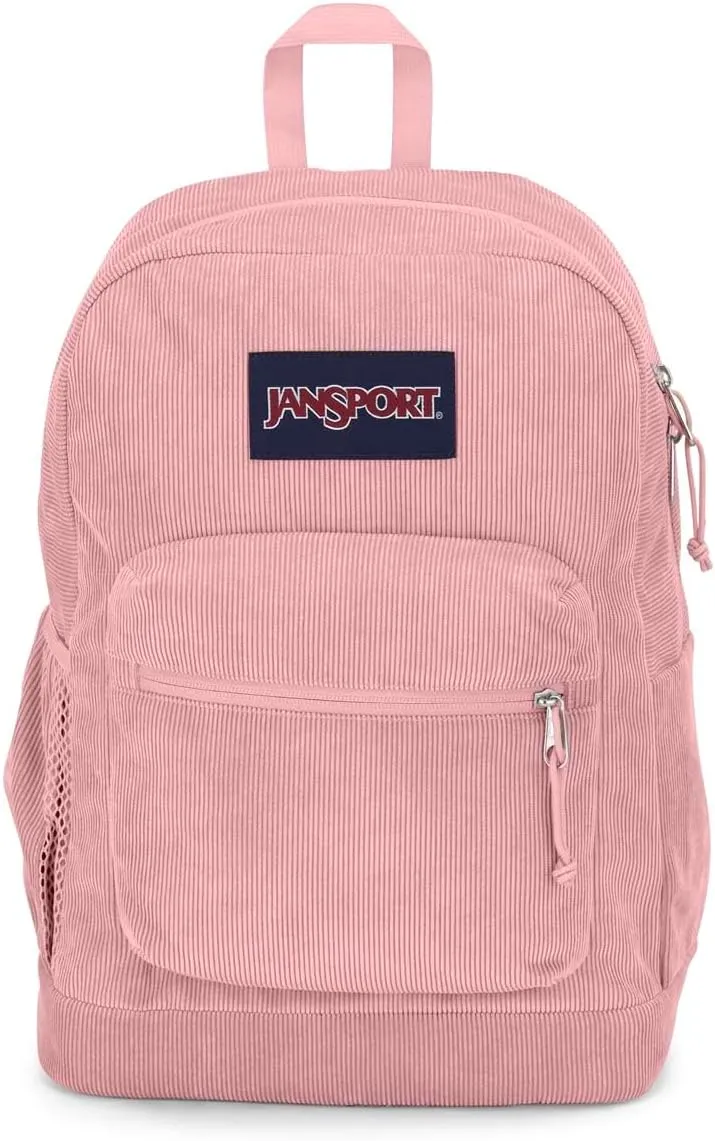JanSport Cross Town Plus Remix Backpack - Padded Back Panel, Laptop Sleeve, and Front Pocket Organizer - Misty Rose Corduroy