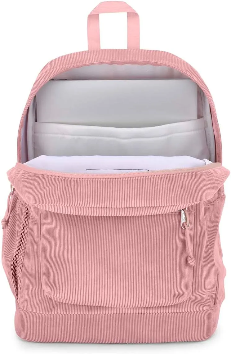 JanSport Cross Town Plus Remix Backpack - Padded Back Panel, Laptop Sleeve, and Front Pocket Organizer - Misty Rose Corduroy