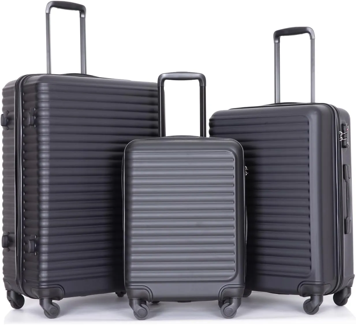 JCSD 3 Piece Luggage Set Lightweight ABS Suitcase with 360 Spinner Wheels and Adjustable Handle, Black