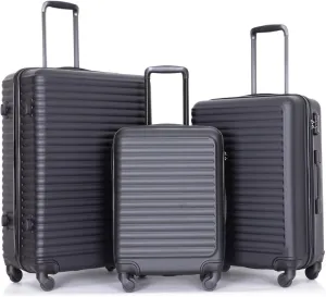 JCSD 3 Piece Luggage Set Lightweight ABS Suitcase with 360 Spinner Wheels and Adjustable Handle, Black