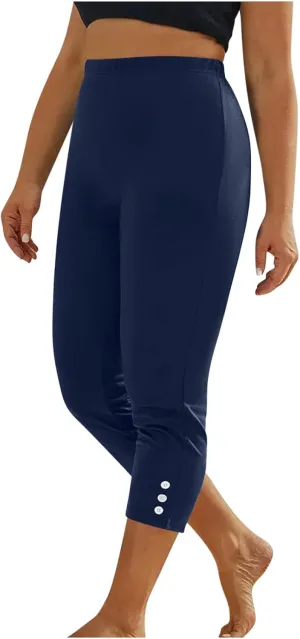 JIEMUXIU High Waisted Capri Leggings for Women - Casual Summer Button Capris Soft Slim Yoga Pants for Running Cycling Workout