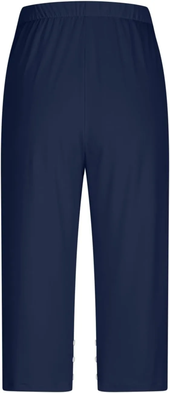 JIEMUXIU High Waisted Capri Leggings for Women - Casual Summer Button Capris Soft Slim Yoga Pants for Running Cycling Workout