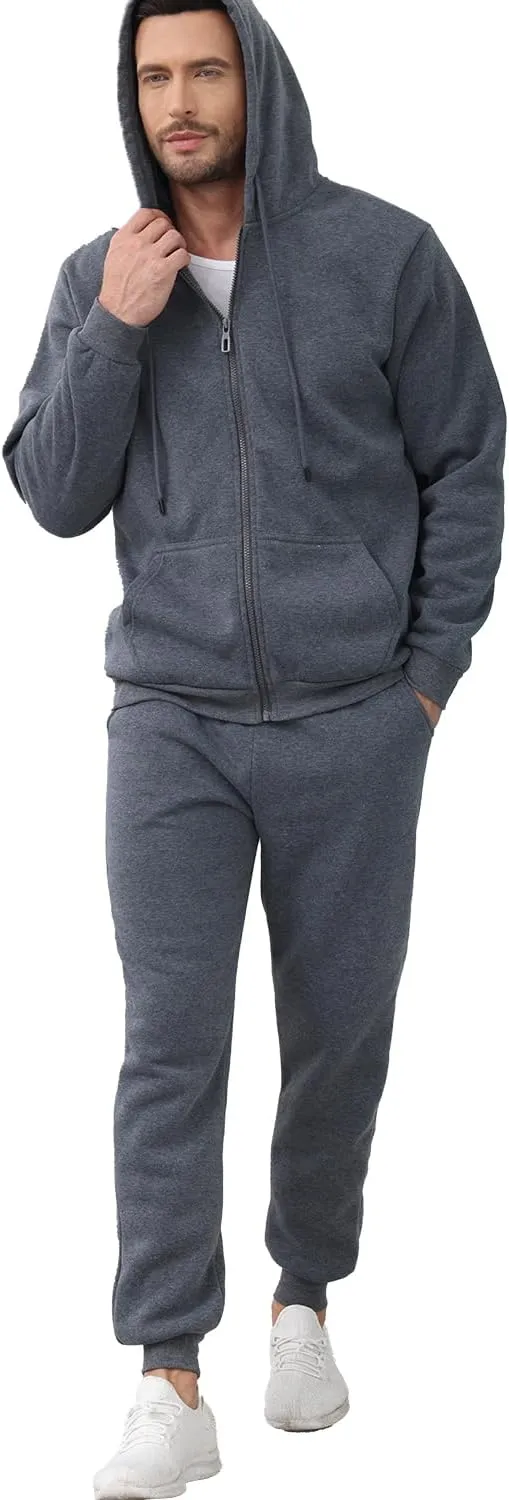 JIHUILAI Mens Tracksuit, Track Jackets and Pants 2 Piece Outfit Mens Hoodie Sweatsuit Full-Zip Fleece Jogger Set, S-3XL