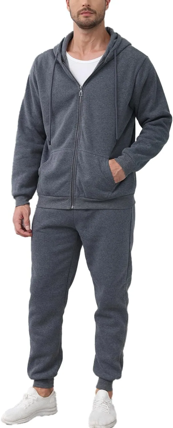 JIHUILAI Mens Tracksuit, Track Jackets and Pants 2 Piece Outfit Mens Hoodie Sweatsuit Full-Zip Fleece Jogger Set, S-3XL