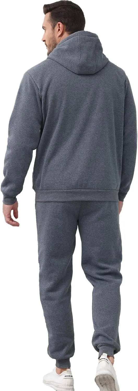 JIHUILAI Mens Tracksuit, Track Jackets and Pants 2 Piece Outfit Mens Hoodie Sweatsuit Full-Zip Fleece Jogger Set, S-3XL