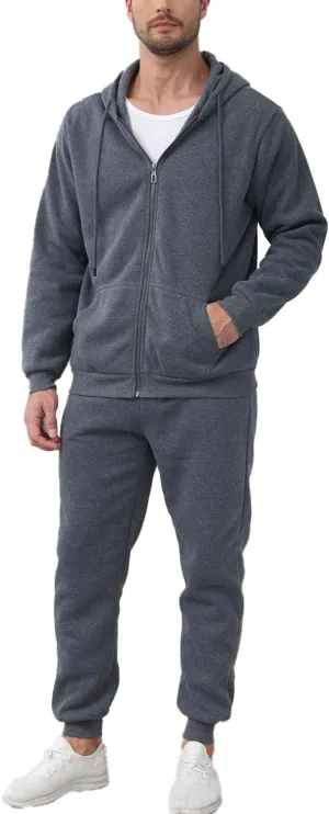 JIHUILAI Mens Tracksuit, Track Jackets and Pants 2 Piece Outfit Mens Hoodie Sweatsuit Full-Zip Fleece Jogger Set, S-3XL