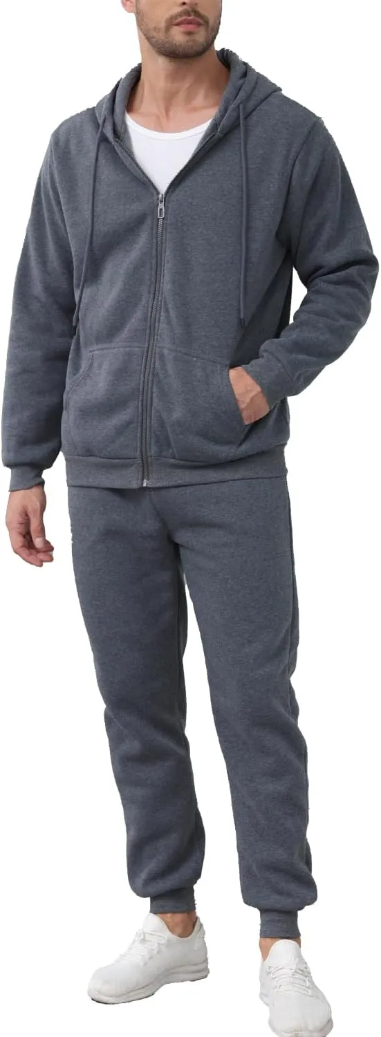 JIHUILAI Mens Tracksuit, Track Jackets and Pants 2 Piece Outfit Mens Hoodie Sweatsuit Full-Zip Fleece Jogger Set, S-3XL