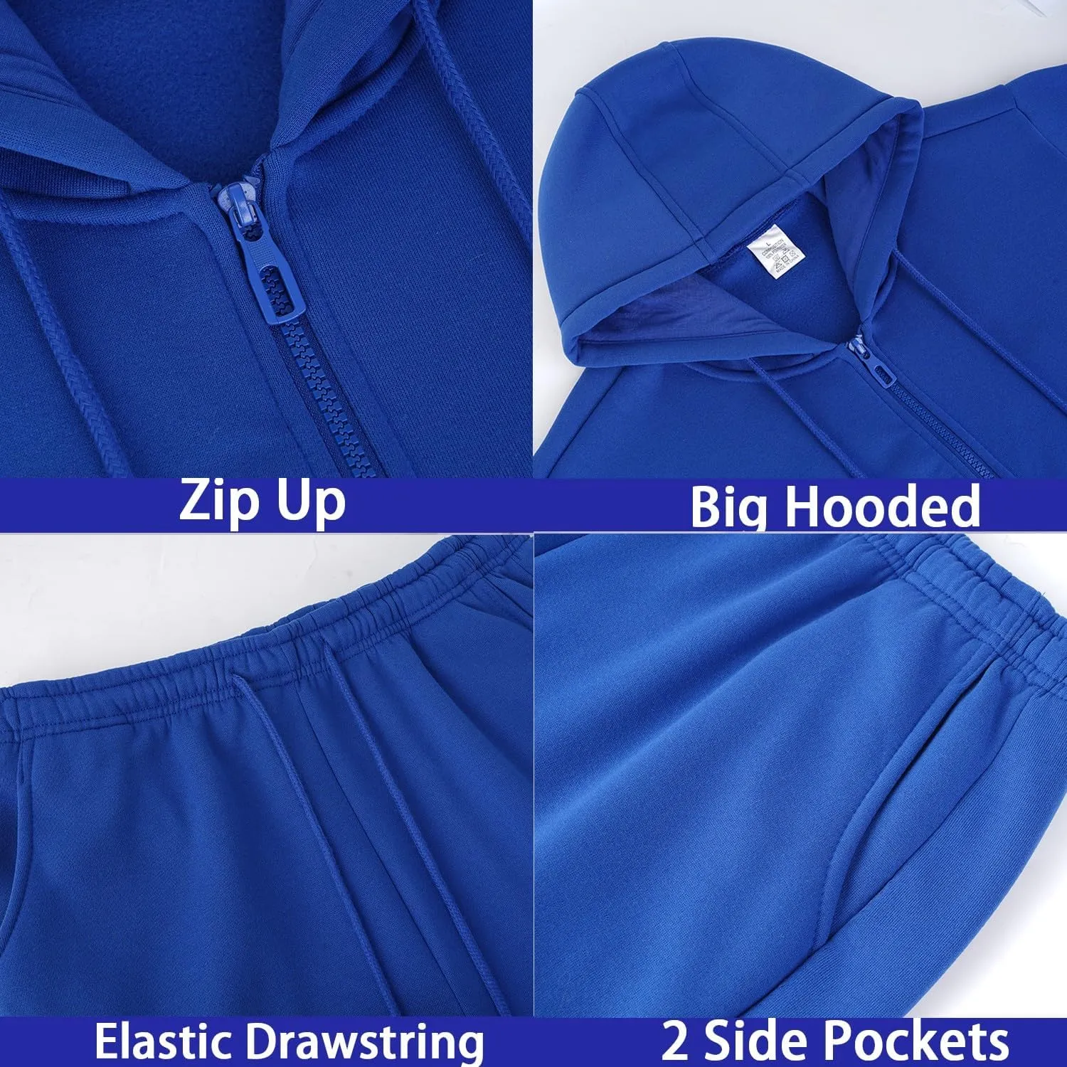 JIHUILAI Mens Tracksuit, Track Jackets and Pants 2 Piece Outfit Mens Hoodie Sweatsuit Full-Zip Fleece Jogger Set, S-3XL