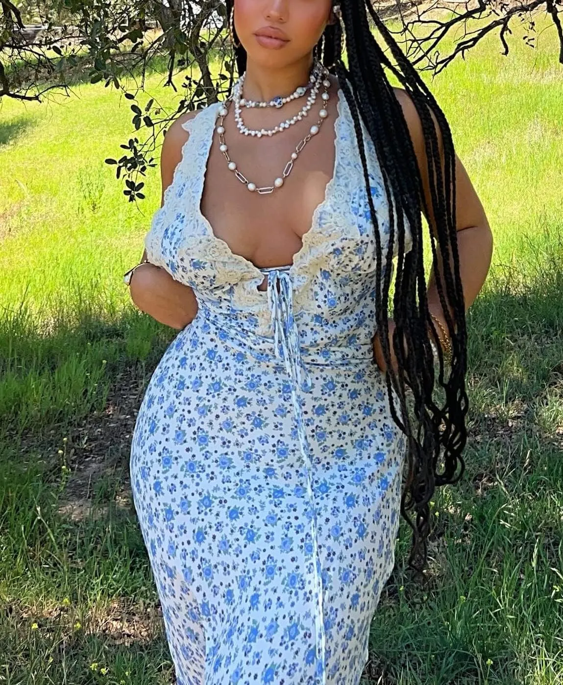 Juakoso Women Y2K Floral Printed Long Dress V Neck Backless Maxi Dress Sleeveless Going Out Sundress Summer Beachwear