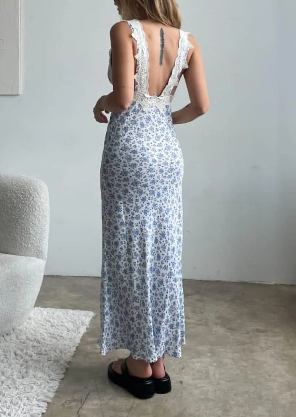 Juakoso Women Y2K Floral Printed Long Dress V Neck Backless Maxi Dress Sleeveless Going Out Sundress Summer Beachwear