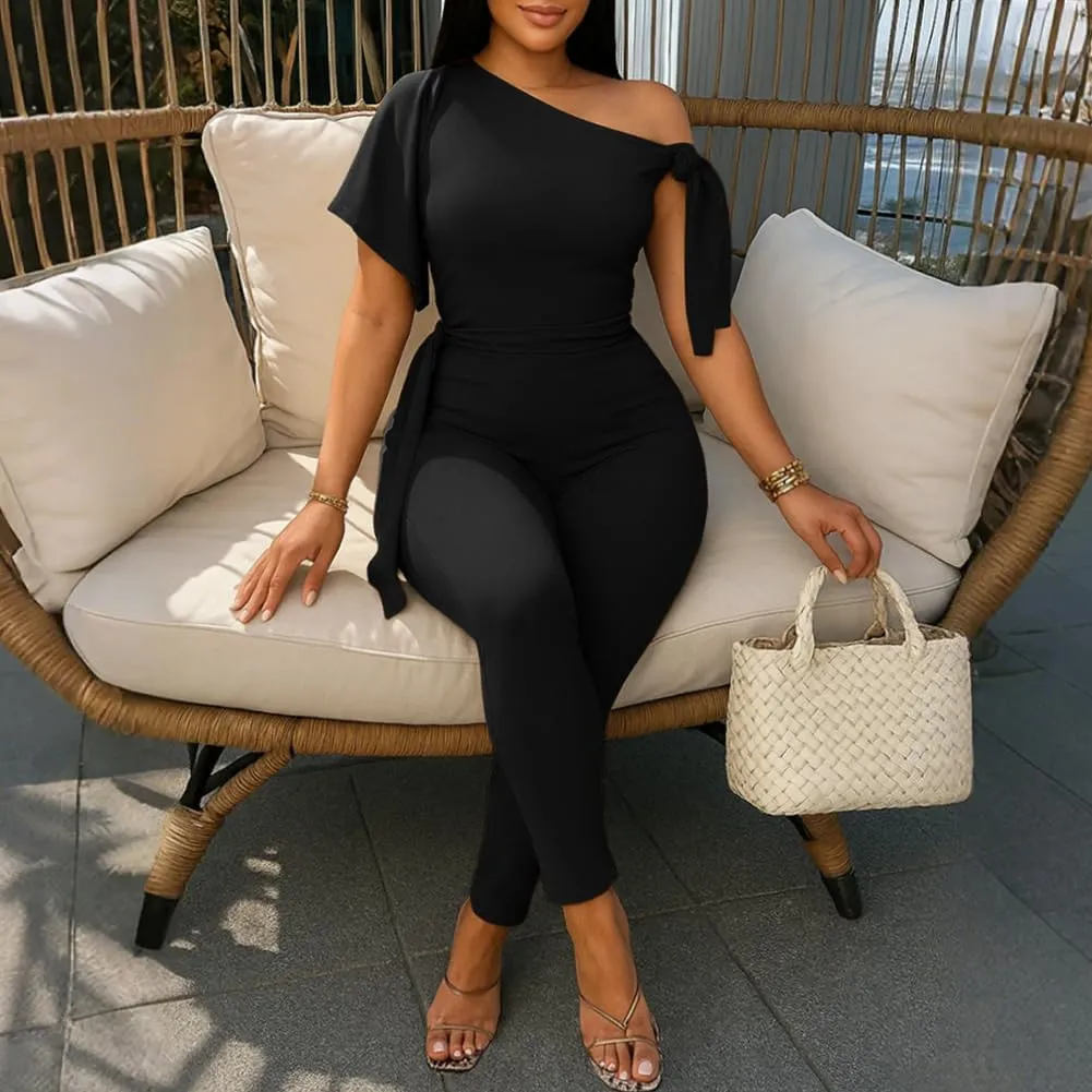 Jumpsuits for Women Casual Sexy One Off Shoulder Bodycon Rompers Sleeveless One Piece Jumpsuit Outfits for Party Daily