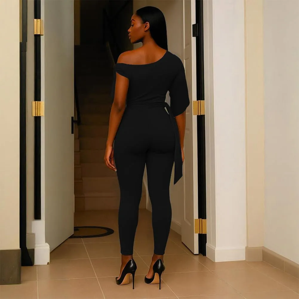 Jumpsuits for Women Casual Sexy One Off Shoulder Bodycon Rompers Sleeveless One Piece Jumpsuit Outfits for Party Daily