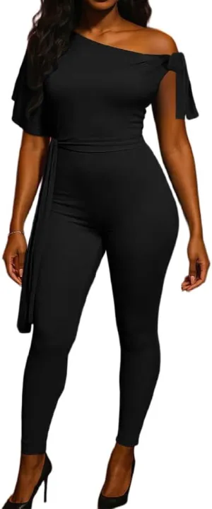 Jumpsuits for Women Casual Sexy One Off Shoulder Bodycon Rompers Sleeveless One Piece Jumpsuit Outfits for Party Daily