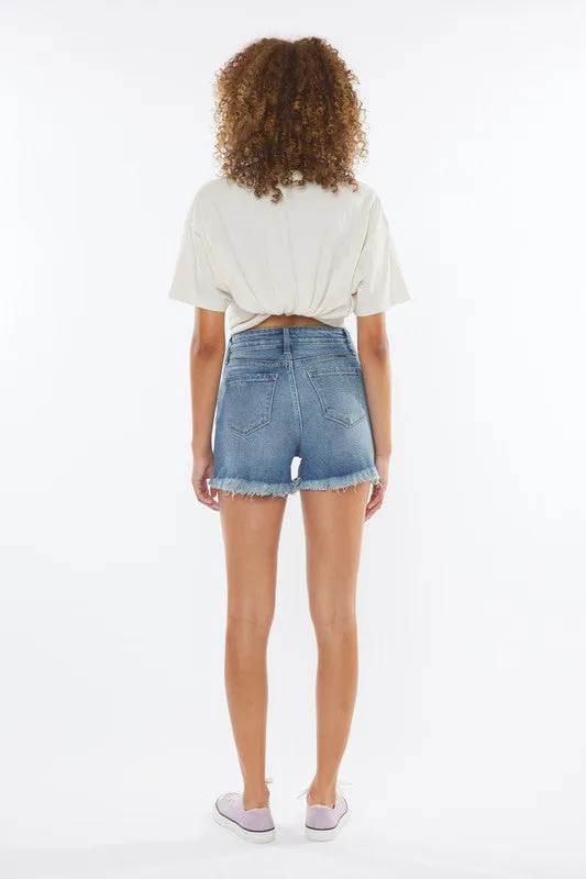 KANCAN HIGH RISE DISTRESSED MID SHORT JEANS