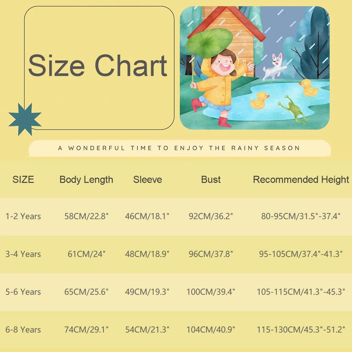 Kids Raincoats Waterproof Rain Jacket Hooded Rain Poncho Toddler Boys Girls Rain Suit Reusable Rainwear 1-8 Years
