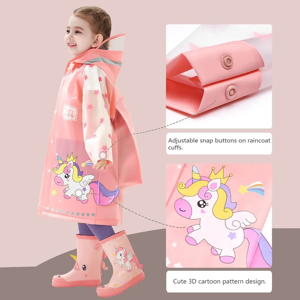 Kids Raincoats Waterproof Rain Jacket Hooded Rain Poncho Toddler Boys Girls Rain Suit Reusable Rainwear 1-8 Years