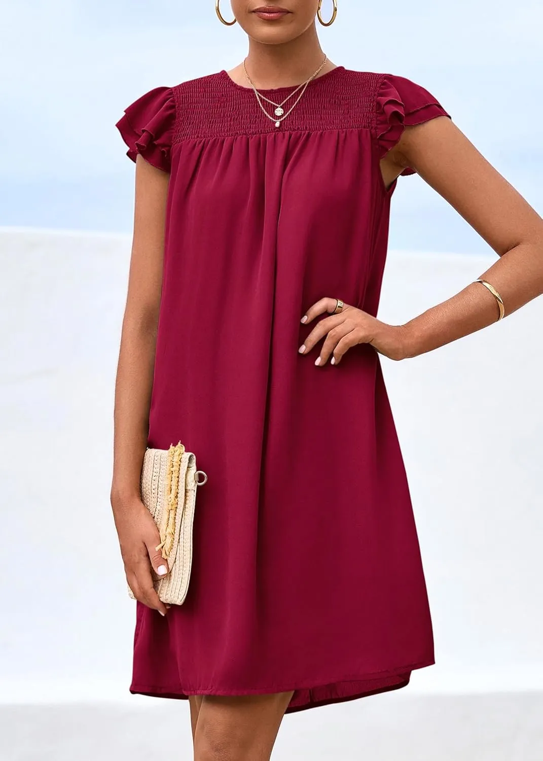 KIRUNDO Wedding Guest Shift Dresses for Women Short Spring Summer Ruffle Cap Sleeve Chiffon Babydoll Flowy Mini Sundress