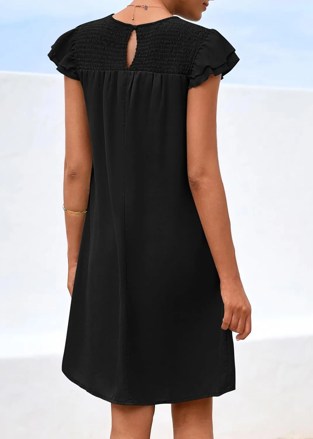 KIRUNDO Wedding Guest Shift Dresses for Women Short Spring Summer Ruffle Cap Sleeve Chiffon Babydoll Flowy Mini Sundress