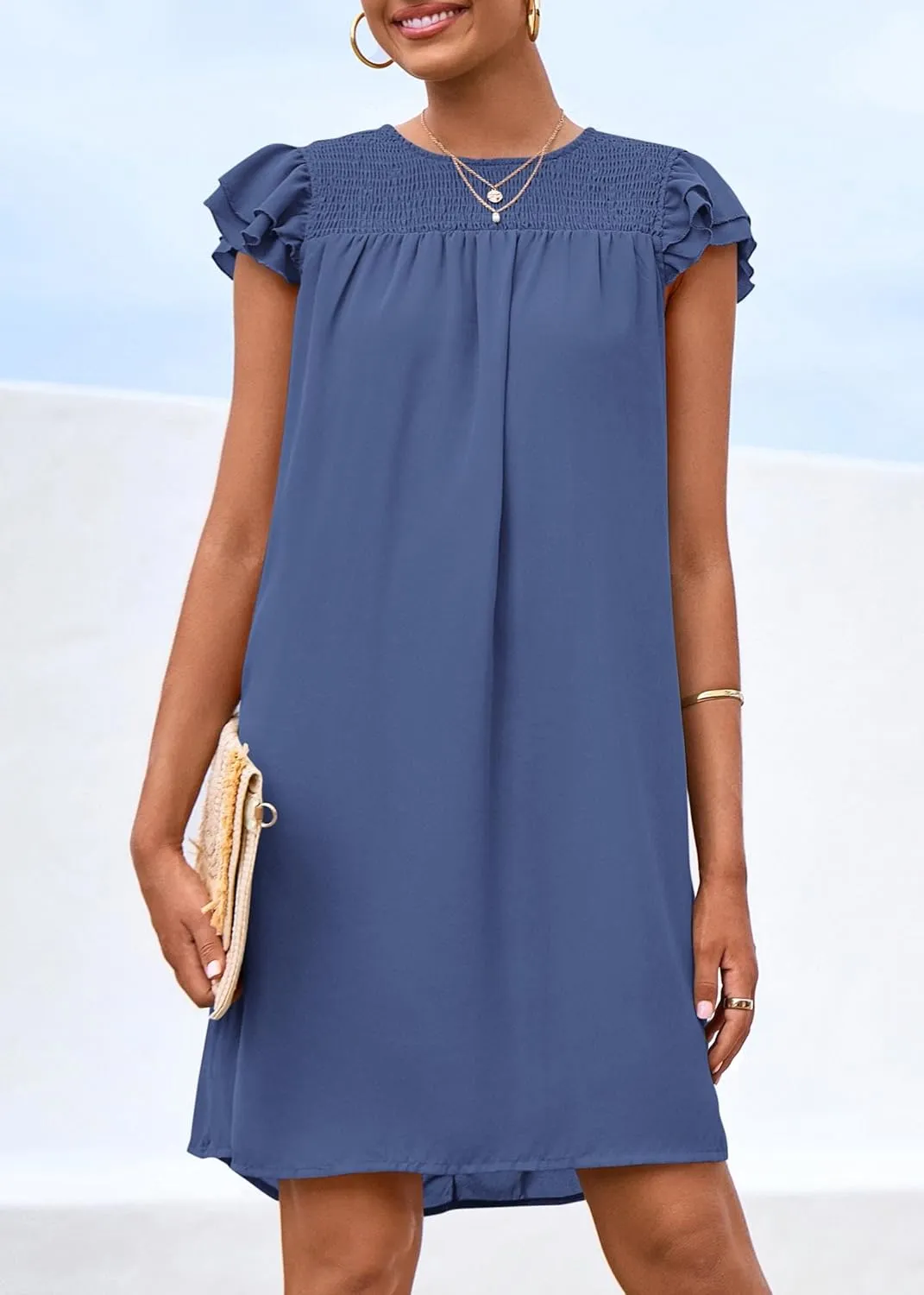 KIRUNDO Wedding Guest Shift Dresses for Women Short Spring Summer Ruffle Cap Sleeve Chiffon Babydoll Flowy Mini Sundress