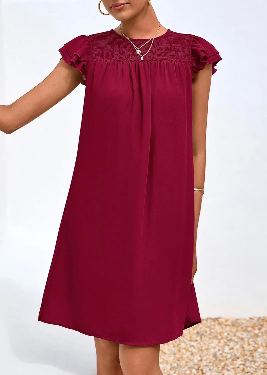 KIRUNDO Wedding Guest Shift Dresses for Women Short Spring Summer Ruffle Cap Sleeve Chiffon Babydoll Flowy Mini Sundress