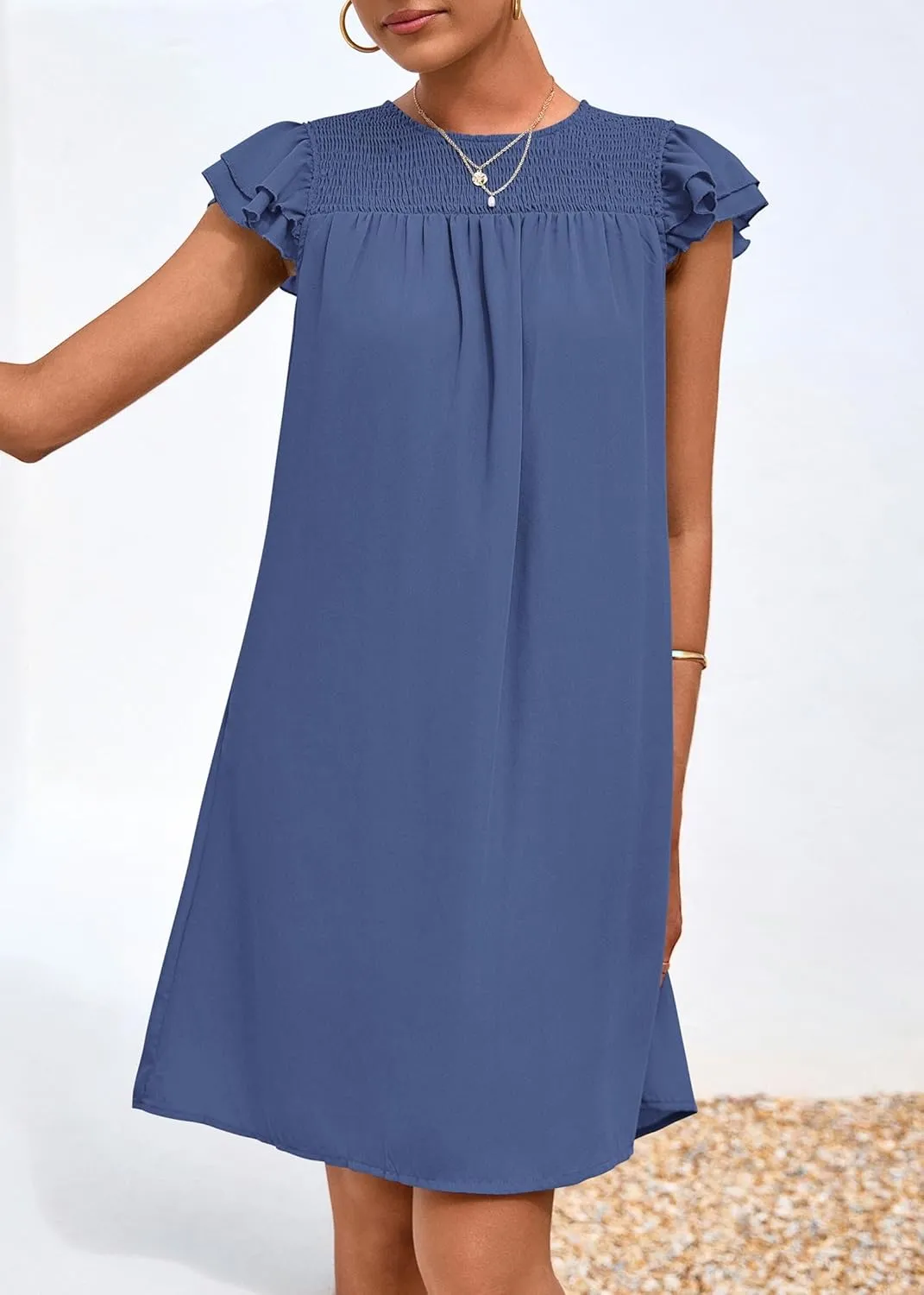 KIRUNDO Wedding Guest Shift Dresses for Women Short Spring Summer Ruffle Cap Sleeve Chiffon Babydoll Flowy Mini Sundress