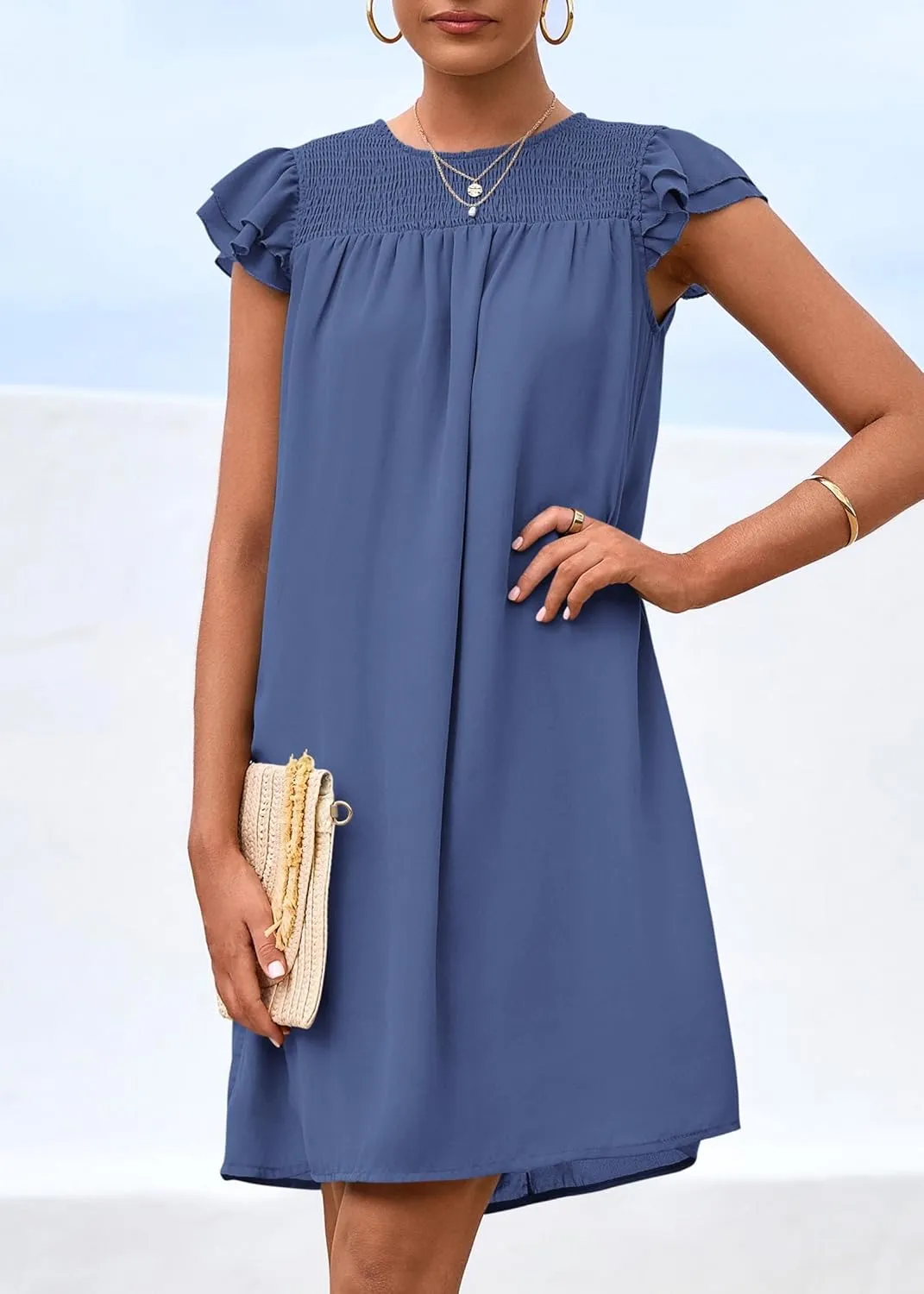 KIRUNDO Wedding Guest Shift Dresses for Women Short Spring Summer Ruffle Cap Sleeve Chiffon Babydoll Flowy Mini Sundress