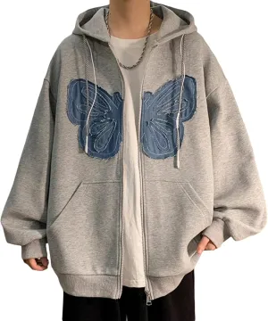 KMBANGI Women Y2K Zip Up Hoodies Butterfly Graphic Print Oversized Sweatshirt Grunge Aesthetic Casual Jacket