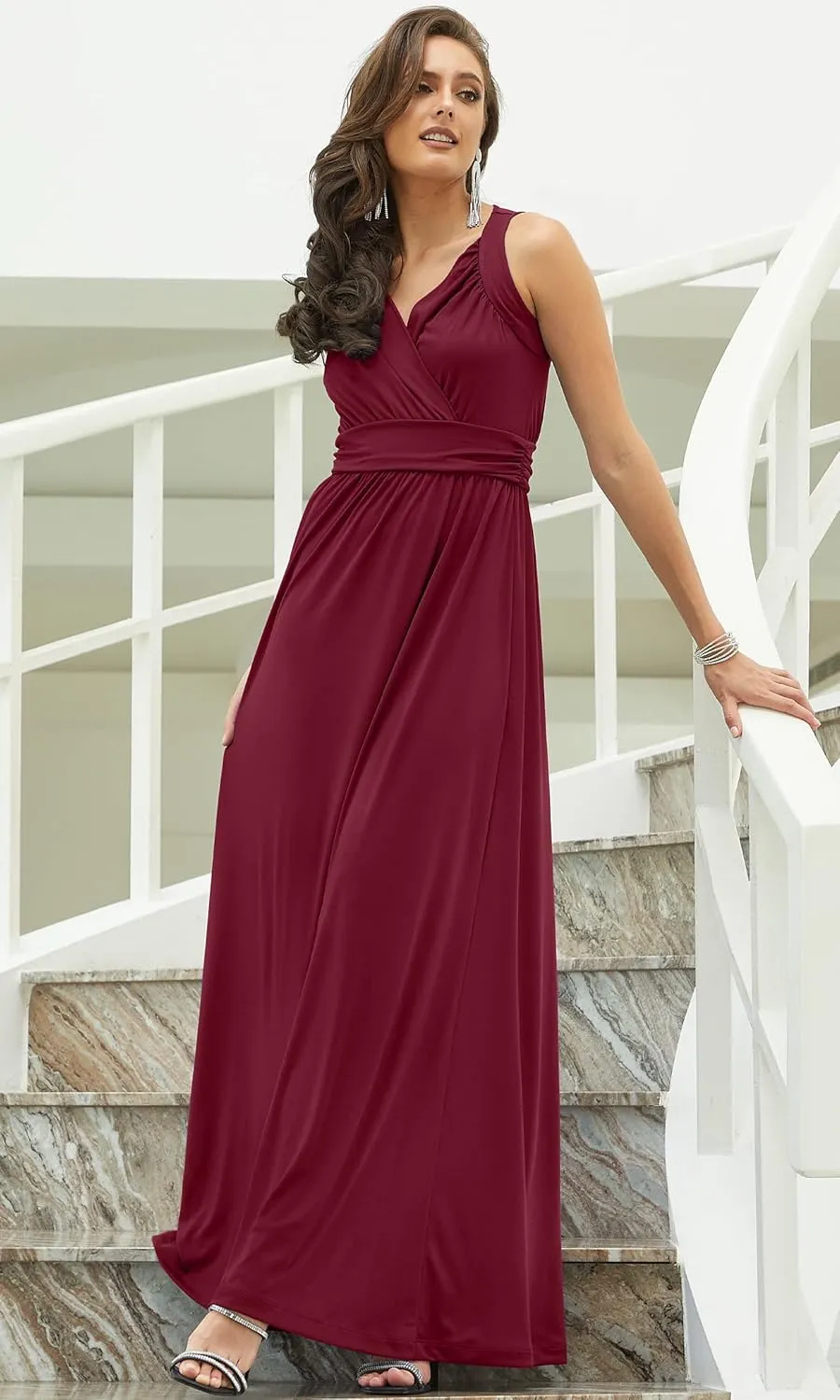 KOH KOH Womens Long Sleeveless Flowy Bridesmaid Cocktail Evening Gown Maxi Dress