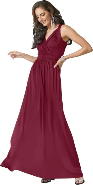 KOH KOH Womens Long Sleeveless Flowy Bridesmaid Cocktail Evening Gown Maxi Dress