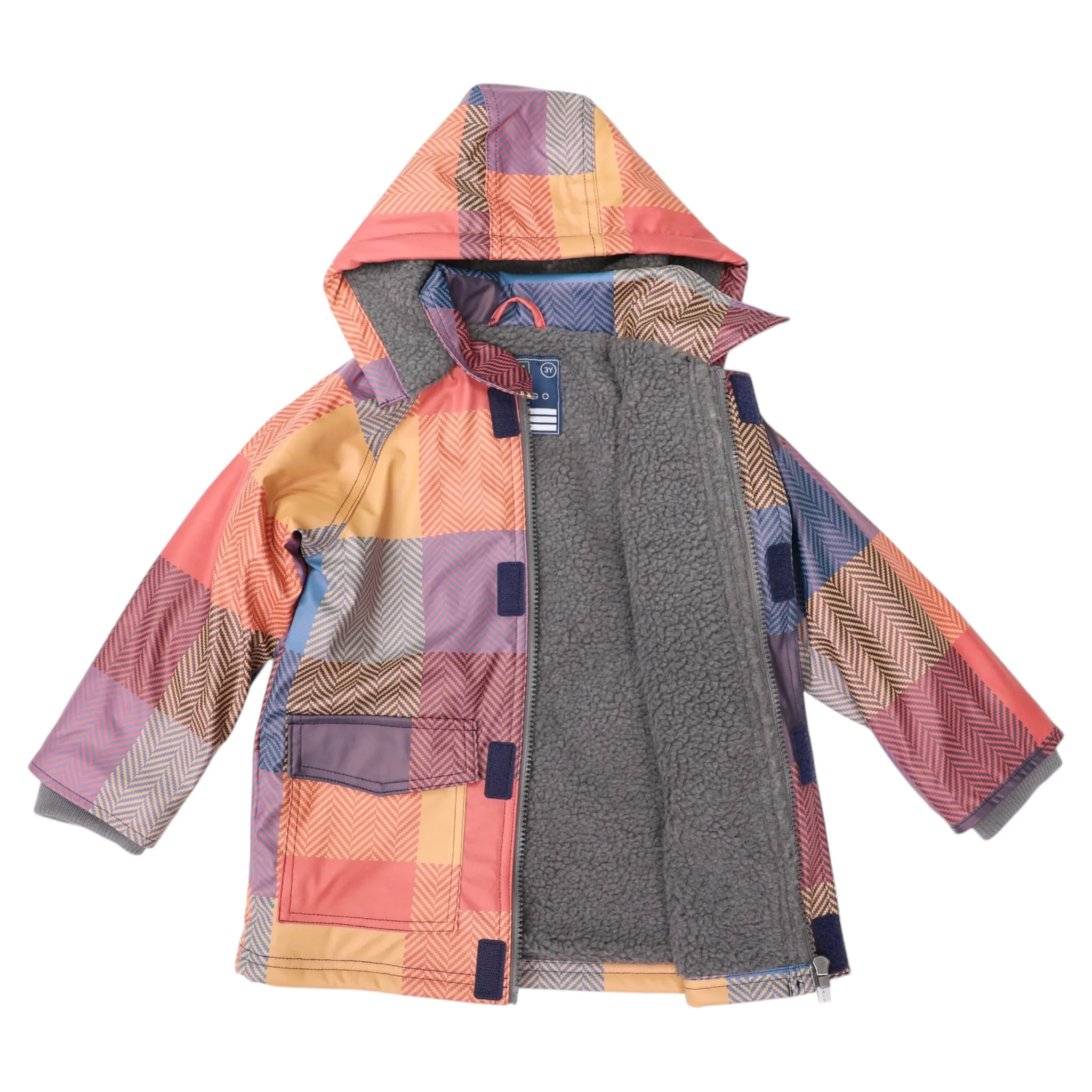 Korango Sherpa Lined Check Raincoat Red