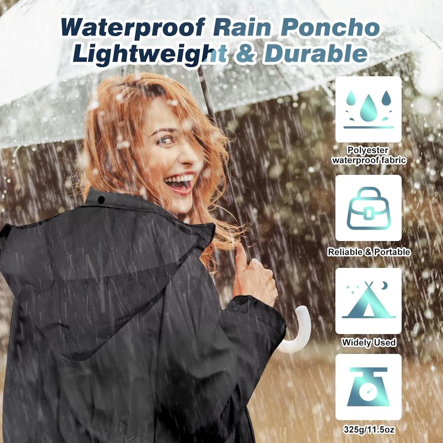 LAMA Womens Long Raincoats Rain Jacket Waterproof Packable Hooded Windbreaker Lightweight Adjustable Waist for Outdoor