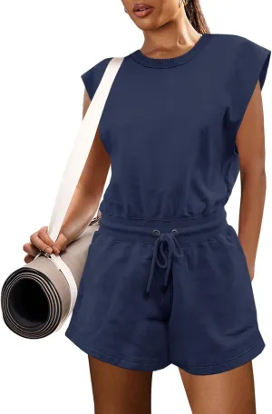 LAMISSCHE Womens Workout Romper with Pockets Sleeveless One Piece Short Jumpsuits Casual Open Back Onesie