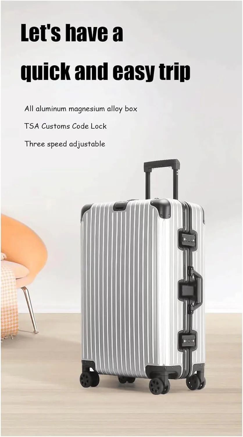 Large Capacity Hard Shell Trolley Suitcase Aluminium Frame Suitcase for Business Travel and Holiday, Black, 24