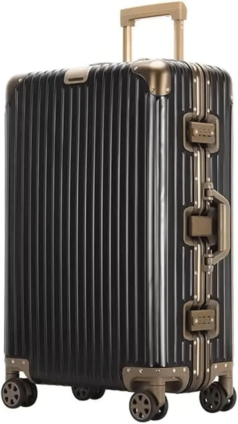 Large Capacity Hard Shell Trolley Suitcase Aluminium Frame Suitcase for Business Travel and Holiday, Black, 24