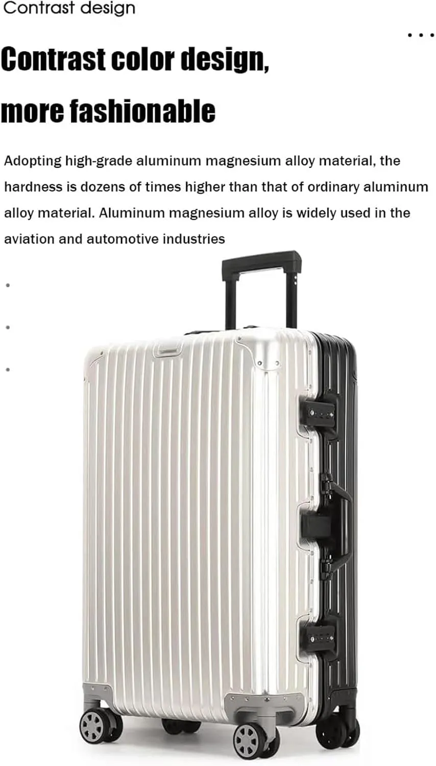 Large Capacity Hard Shell Trolley Suitcase Aluminium Frame Suitcase for Business Travel and Holiday, Black, 24