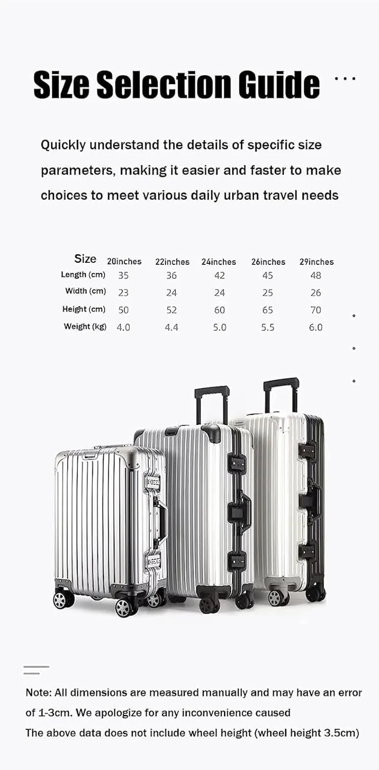 Large Capacity Hard Shell Trolley Suitcase Aluminium Frame Suitcase for Business Travel and Holiday, Black, 24