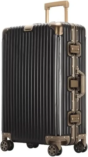 Large Capacity Hard Shell Trolley Suitcase Aluminium Frame Suitcase for Business Travel and Holiday, Black, 24