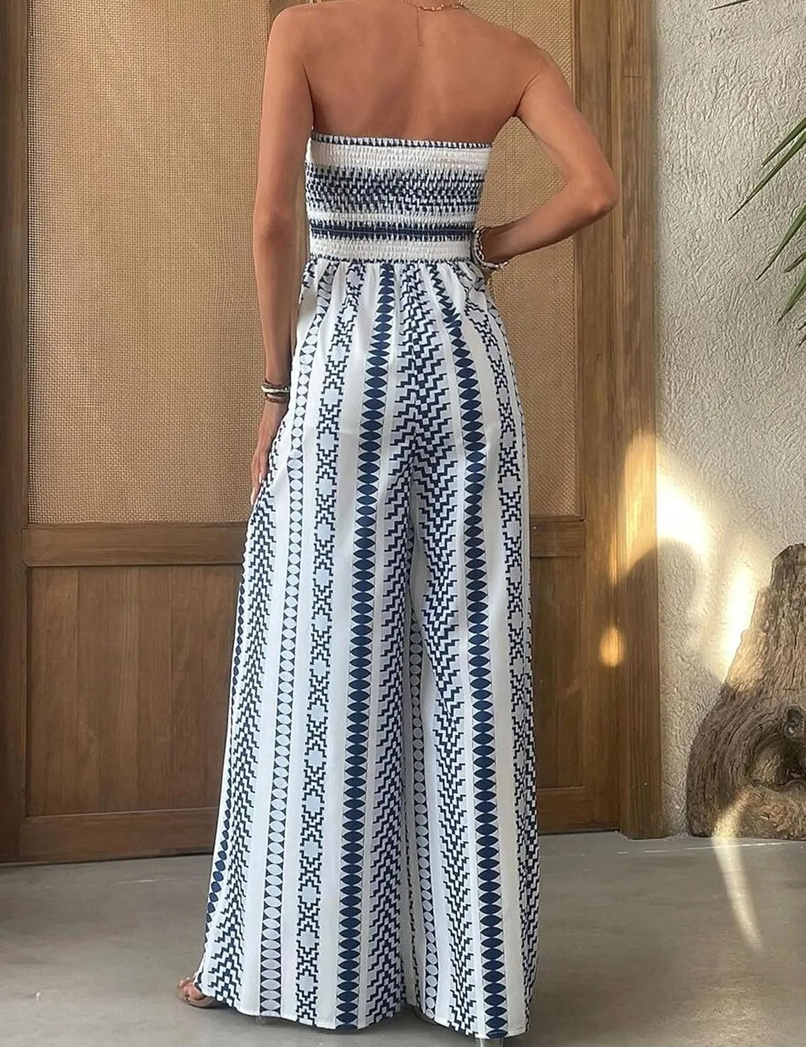 Lauweion Strapless Wide Leg Boho Jumpsuits for Women One Piece 2025 Summer Split Thigh Pants Rompers